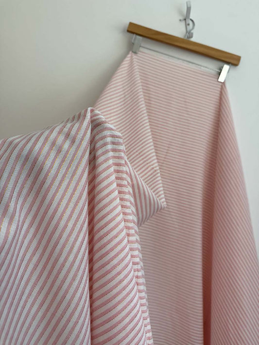 PINK WHITE LUREX COTTON YARN DYE STRIPE deadstock