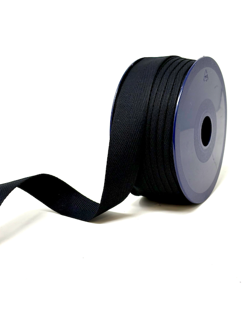 Cotton herringbone webbing 25 mm Black