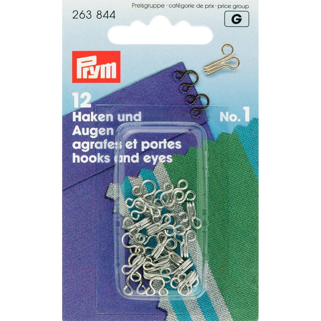 Prym - Hooks and Eyes brass 1 silver x 12p
