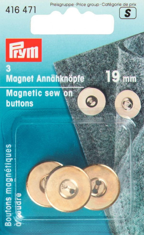 Prym Magnetic Sew-on Buttons 19mm Gold Col 3pcs BAGP416471