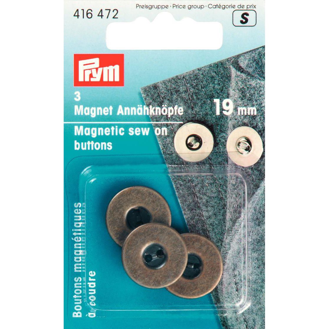 Prym Magnetic Sew-on Buttons 19mm Antique Brass 3pcs BAGP416472