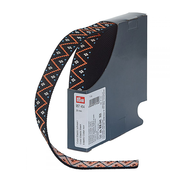 957454 Prym 25mm Black/Orange ZigZag Design Elastic