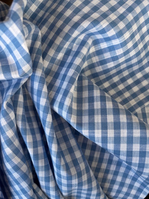 Blue Check Cotton Fabric with Scallop Border