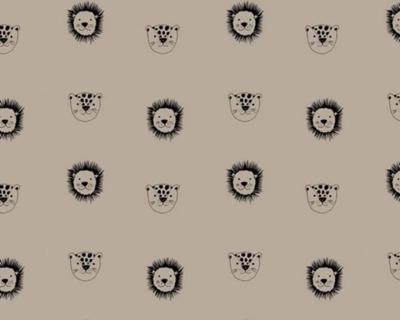 Organic Lions and Leopard Cotton Poplin - Taupe
