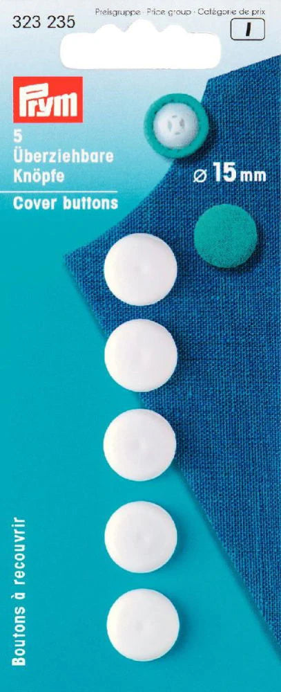 Prym Cover Buttons - Plastic, White, 15mm