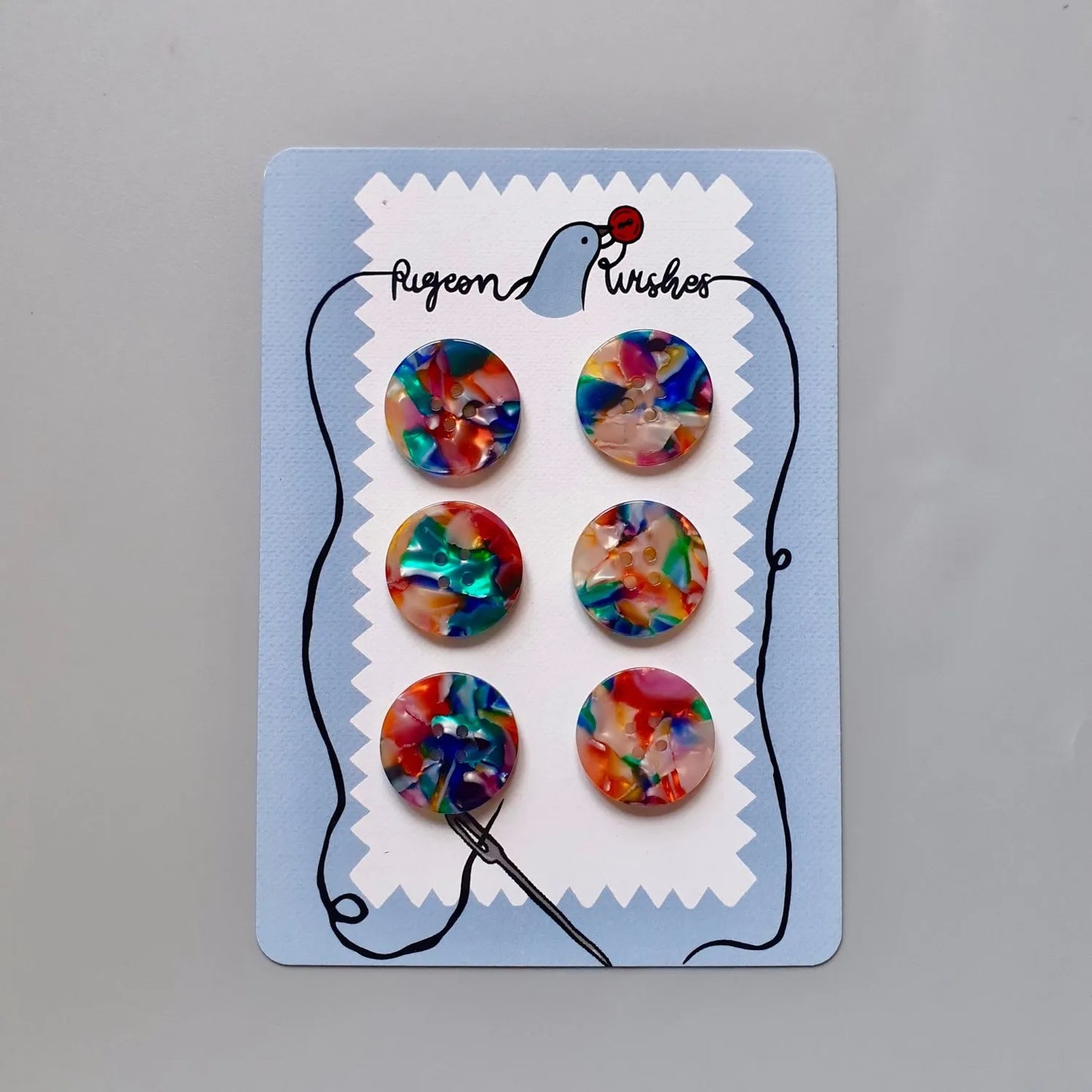 Pigeon wishes button card - Kaleidoscope button card (25mm coat size)