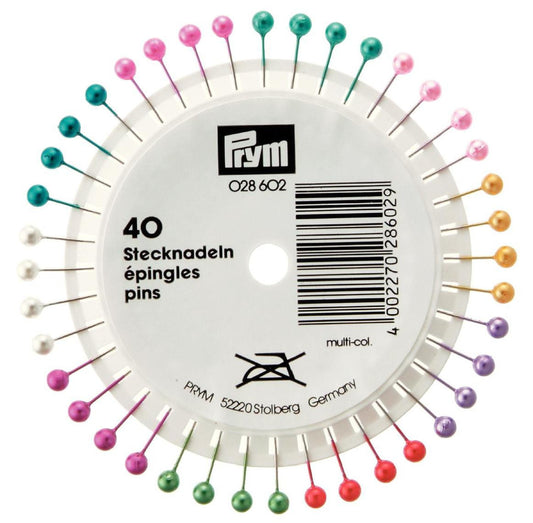 028602 Prym Pearl-headed Pins assorted col 0.58 x 40 mm