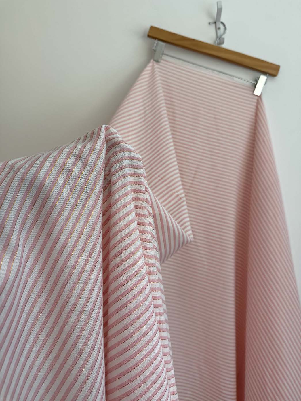 PINK WHITE LUREX COTTON YARN DYE STRIPE deadstock
