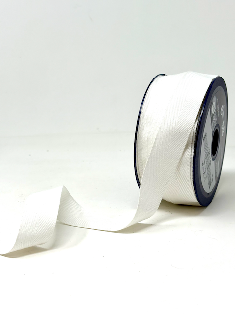 Cotton herringbone webbing 25 mm White
