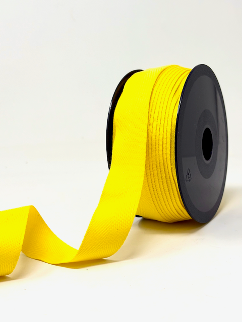 Cotton herringbone webbing 25 mm Yellow