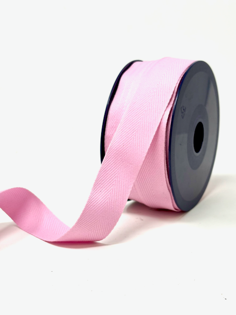Cotton herringbone webbing 25 mm Pink