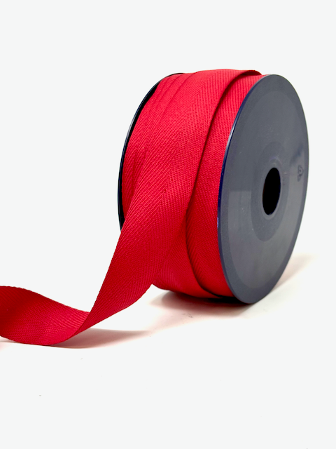 Cotton herringbone webbing 25 mm Red