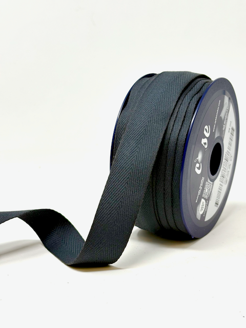 Cotton herringbone webbing 25 mm Dark Grey