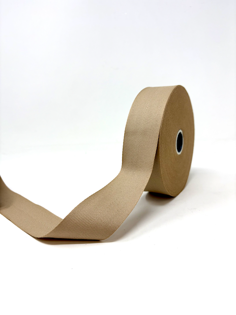 Cotton herringbone webbing 40 mm. Dark Beige