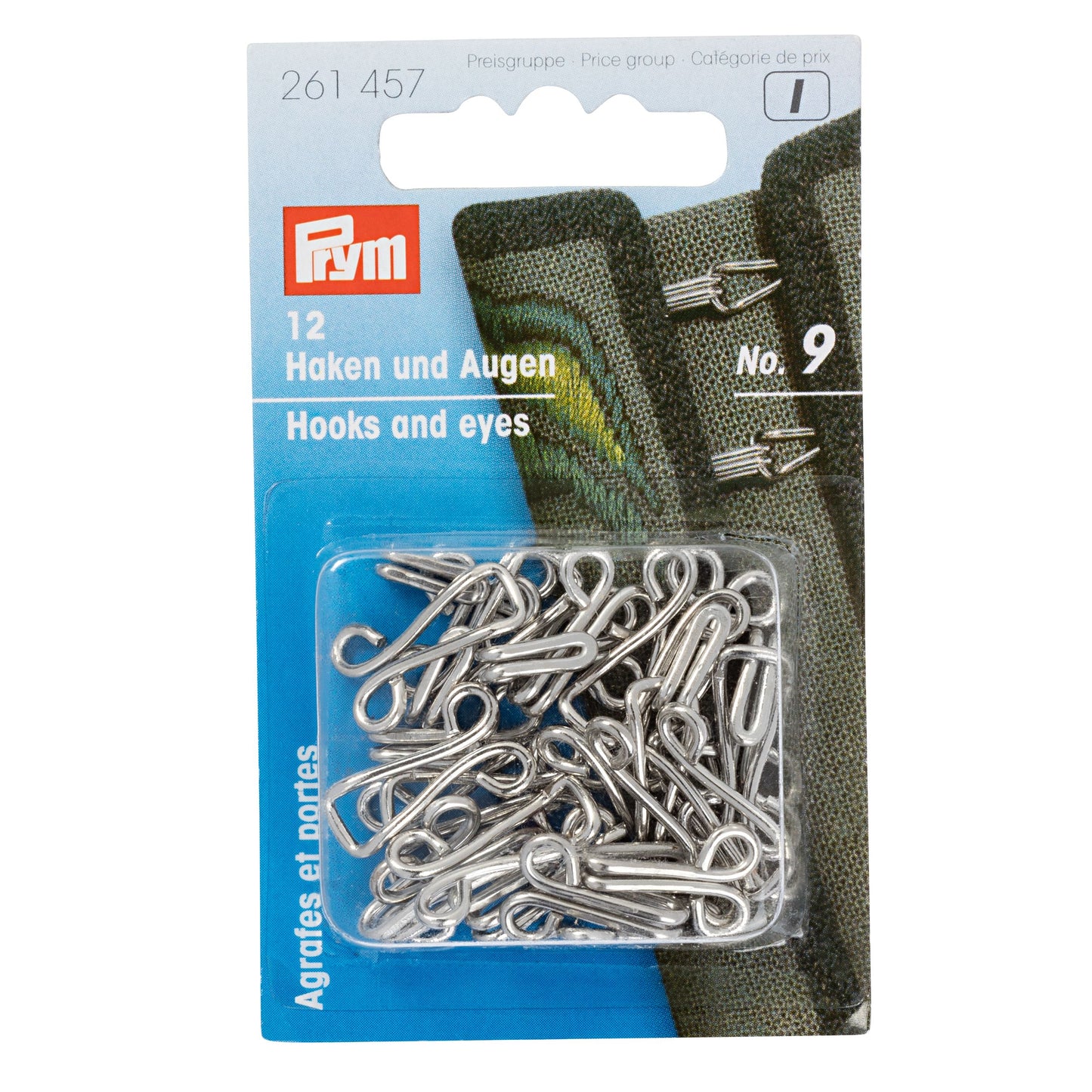 Prym - Hooks and Eyes for Jerkins mild steel 9 silver x 12pc