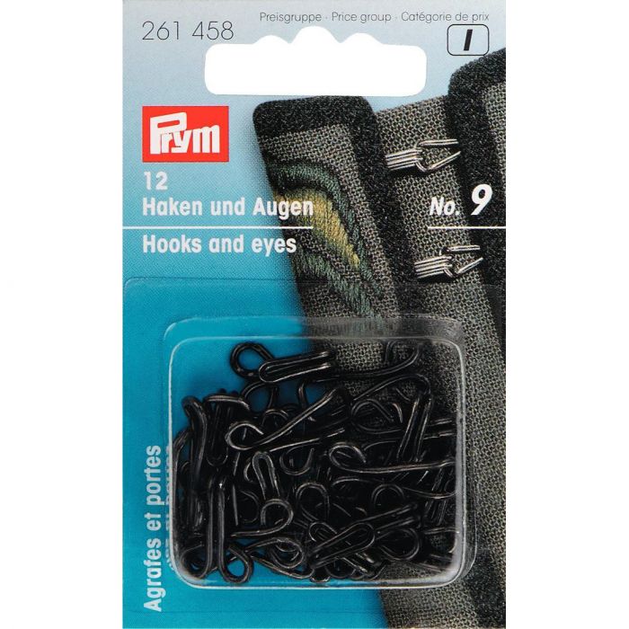 Prym - Hooks and Eyes for Jerkins mild steel 9 black x 12pc