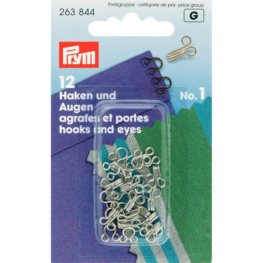Prym - Hooks and Eyes brass 1 silver x 12p