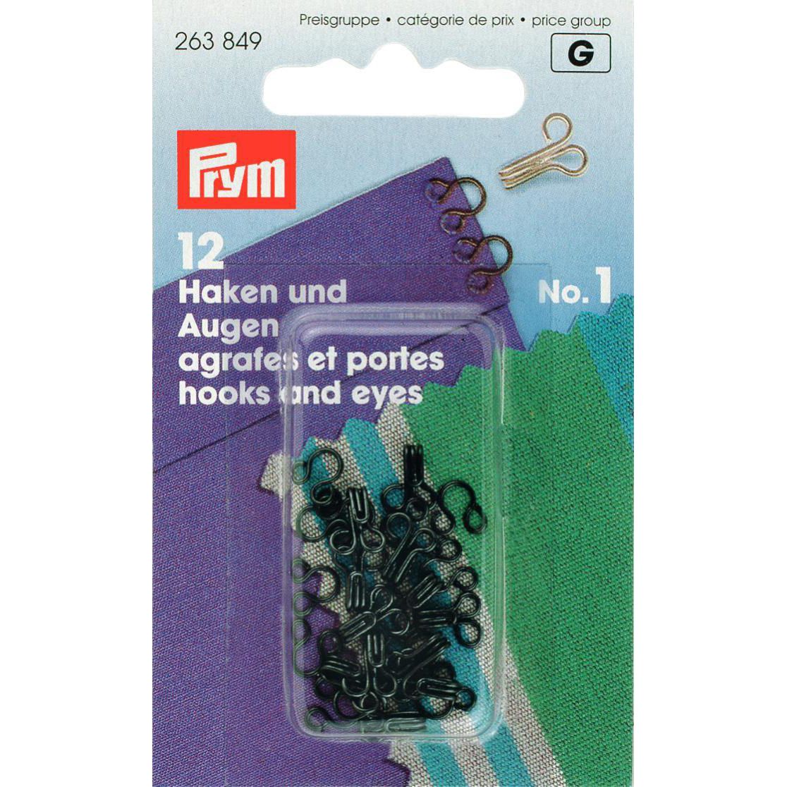 Prym - Hooks and Eyes brass 1 black x 12p