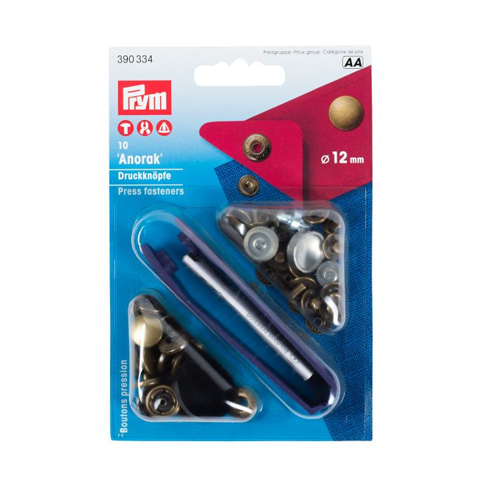 Prym Non-sew Fasteners 12mm Brass Antique Brass Coloured - 10 Pieces P390334
