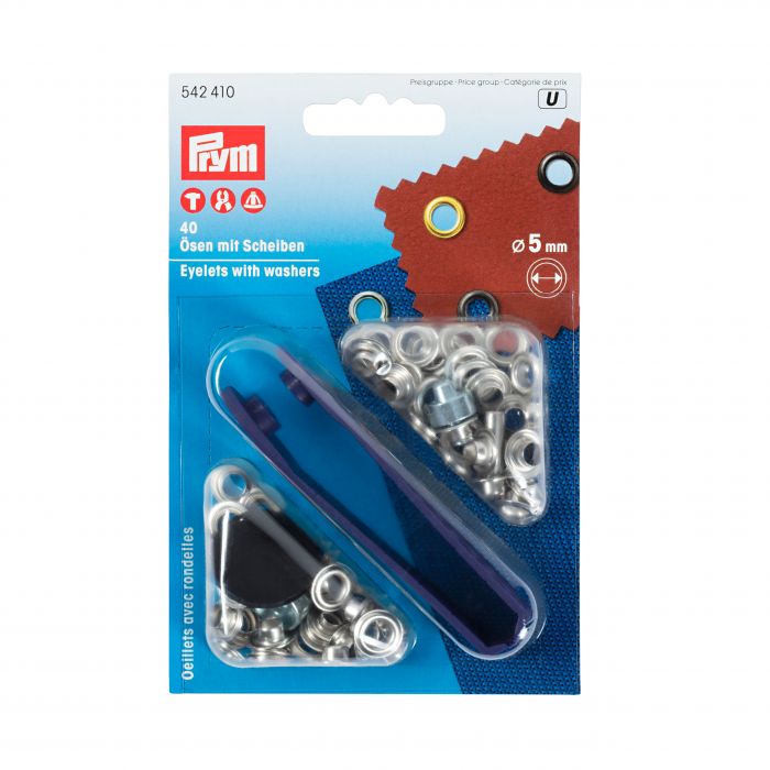 Prym Eyelets And Washers 5mm Silver Coloured - 40 Pieces Brass Rustproof P542410