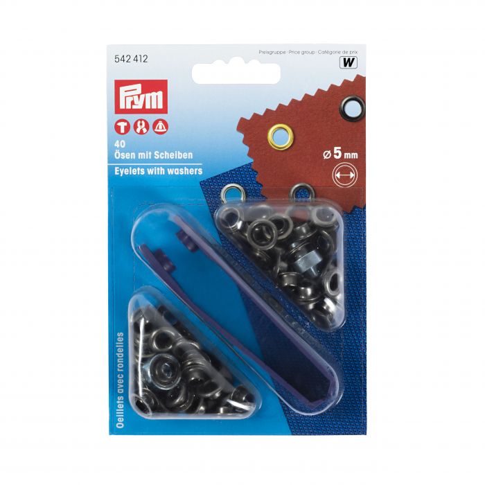 Prym - Eyelets/Washers brass 5mm antique steel x 40pc