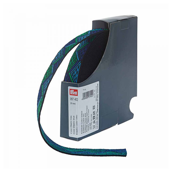 957452 Prym 25mm Turquoise/Green Woven Design Elastic