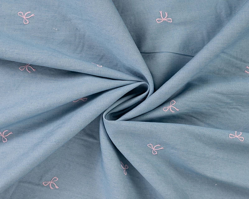 Light blue chambray with an embroidered denim bow