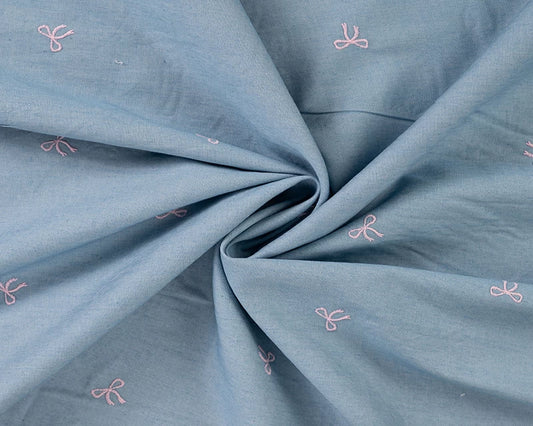 Light blue chambray with an embroidered denim bow