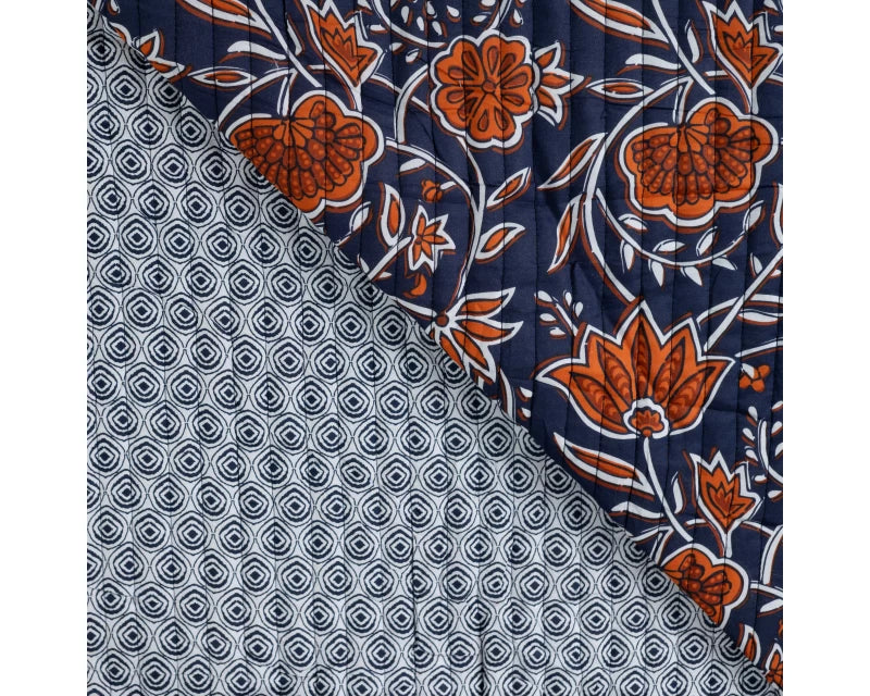 Quilted Floral reversible - Blue/orange