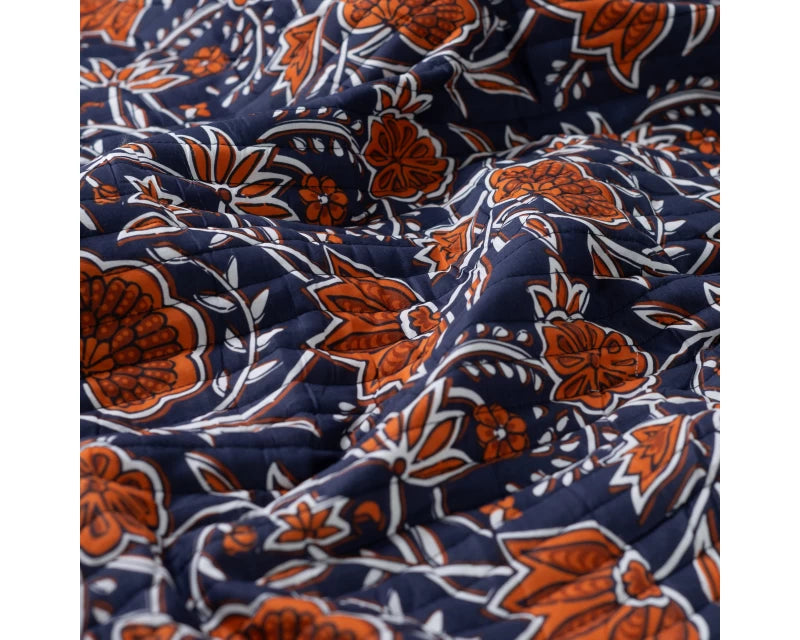 Quilted Floral reversible - Blue/orange