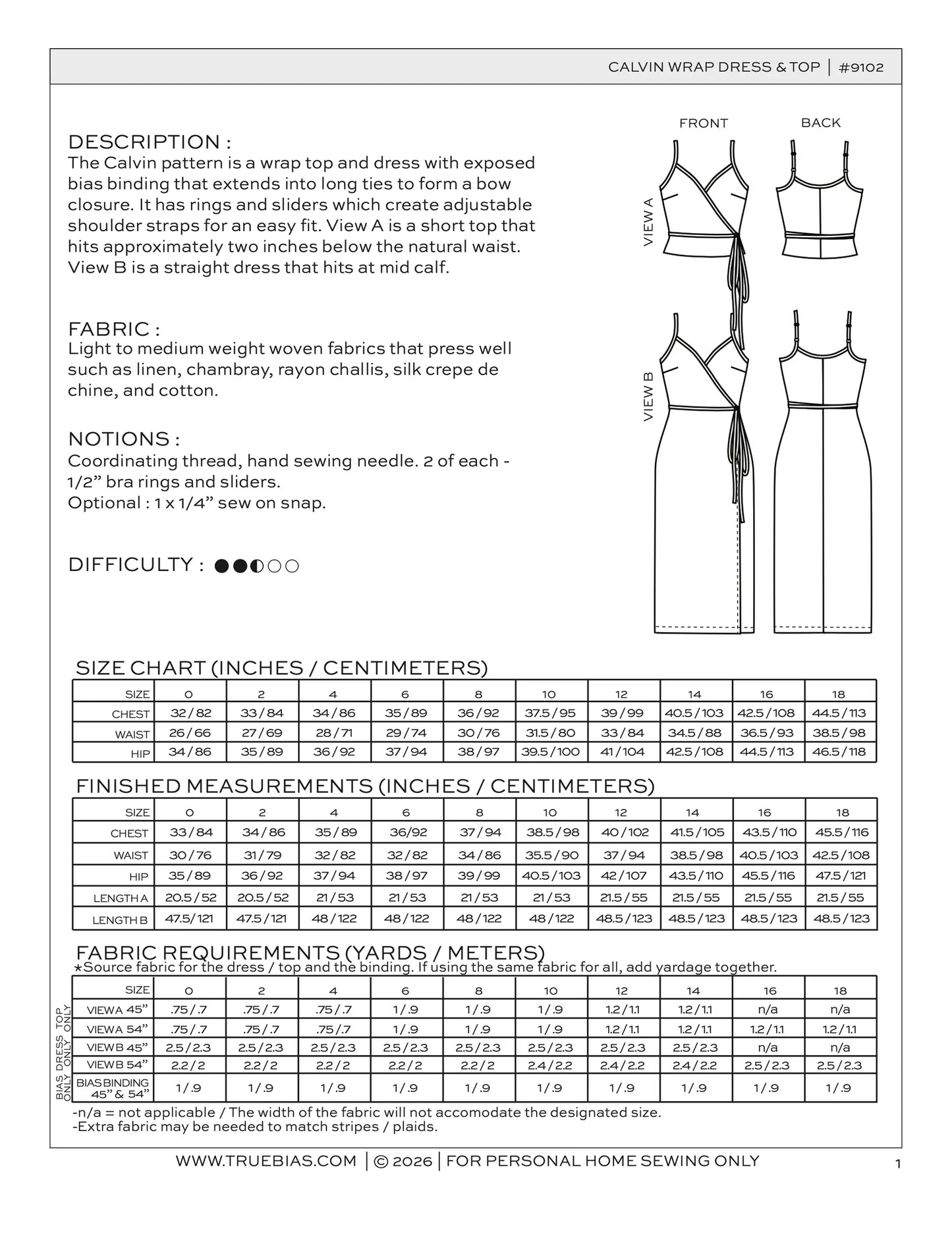 Calvin Wrap Dress and Top Pattern by True Bias