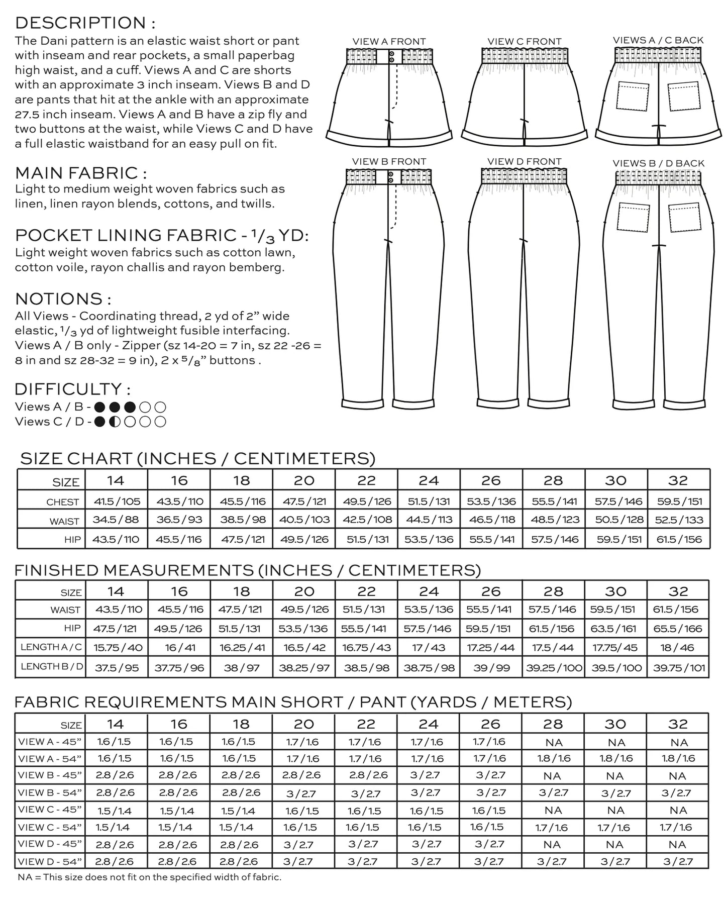 Dani Short & Pant sizes 0-18 True Bias