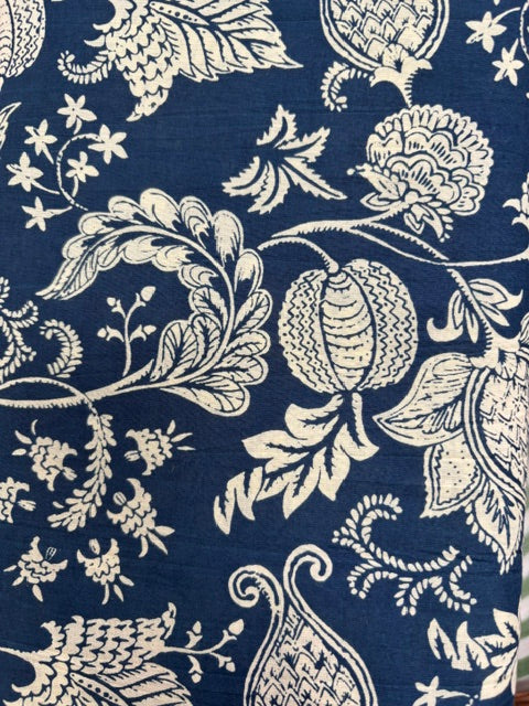 Cream On Indigo Floral Indian Block Print In Cotton