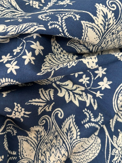 Cream On Indigo Floral Indian Block Print In Cotton