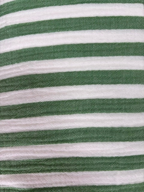 Green & White Striped Double Gauze From Sakata By Modelo Fabrics