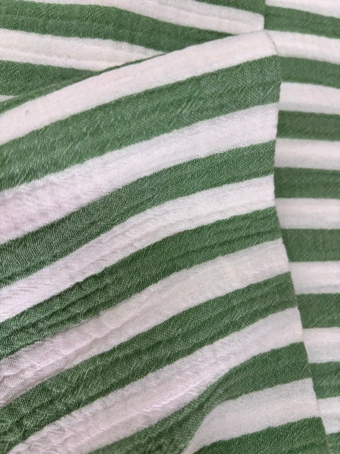 Green & White Striped Double Gauze From Sakata By Modelo Fabrics