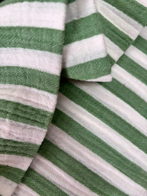 Green & White Striped Double Gauze From Sakata By Modelo Fabrics