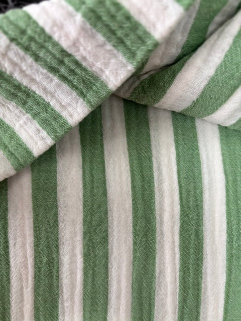 Green & White Striped Double Gauze From Sakata By Modelo Fabrics