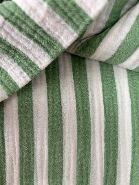 Green & White Striped Double Gauze From Sakata By Modelo Fabrics