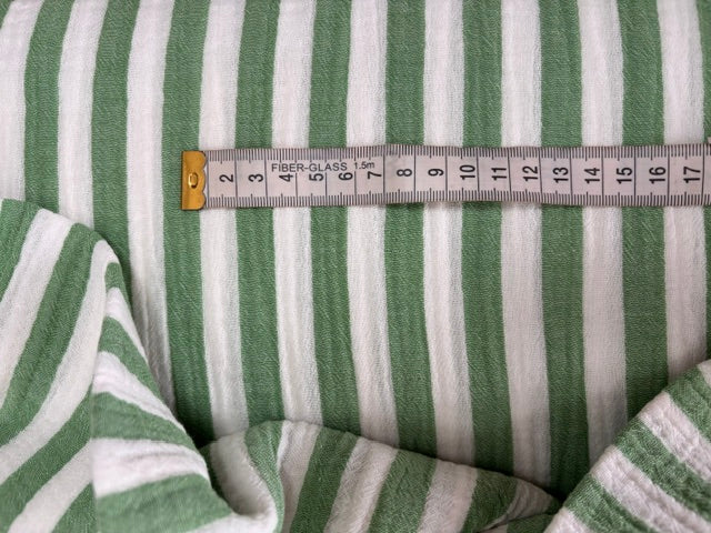 Green & White Striped Double Gauze From Sakata By Modelo Fabrics