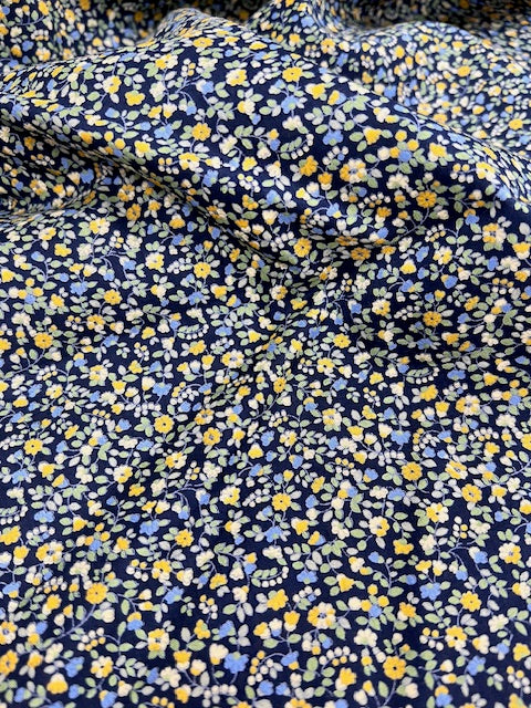Sevenberry Cotton Lawn Ditsy Flowers Navy
