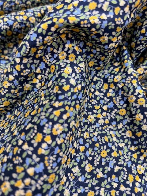 Sevenberry Cotton Lawn Ditsy Flowers Navy