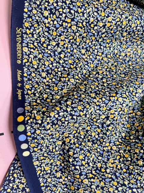 Sevenberry Cotton Lawn Ditsy Flowers Navy