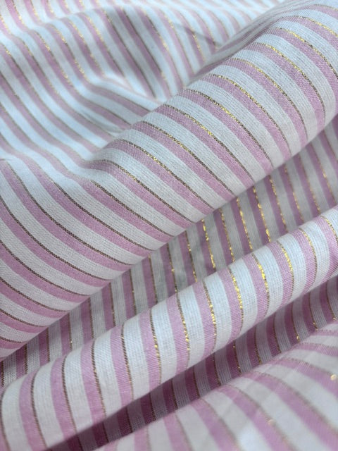 PINK WHITE LUREX COTTON YARN DYE STRIPE deadstock