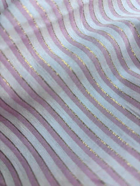PINK WHITE LUREX COTTON YARN DYE STRIPE deadstock