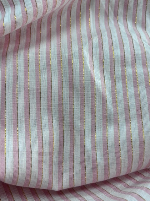 PINK WHITE LUREX COTTON YARN DYE STRIPE deadstock