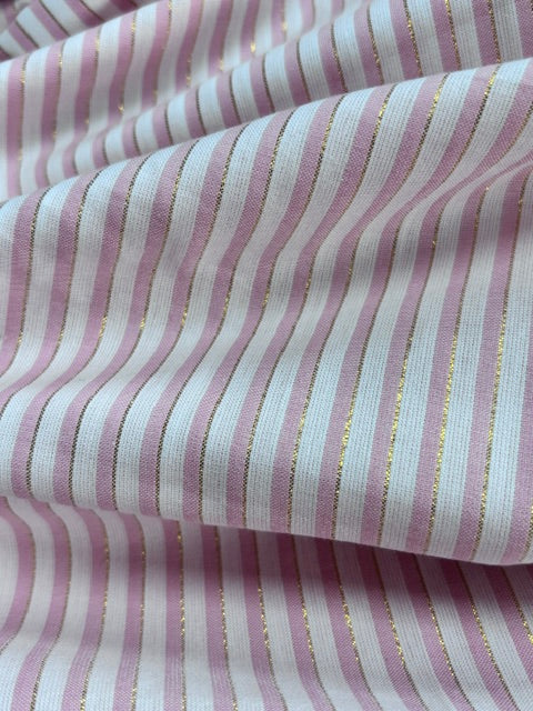 PINK WHITE LUREX COTTON YARN DYE STRIPE deadstock