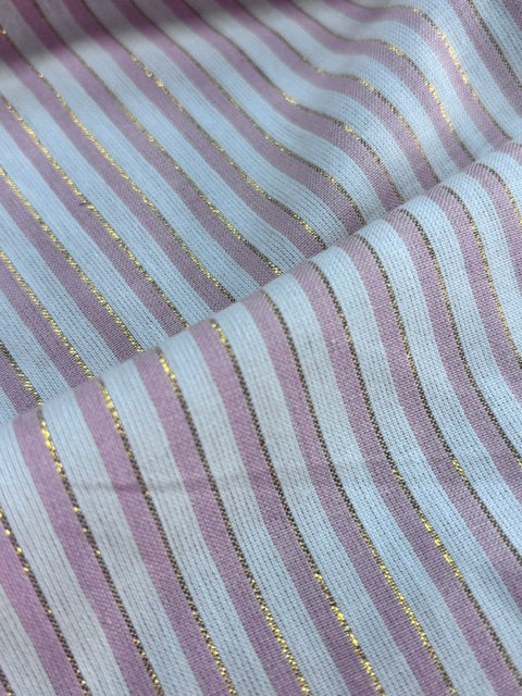 PINK WHITE LUREX COTTON YARN DYE STRIPE deadstock