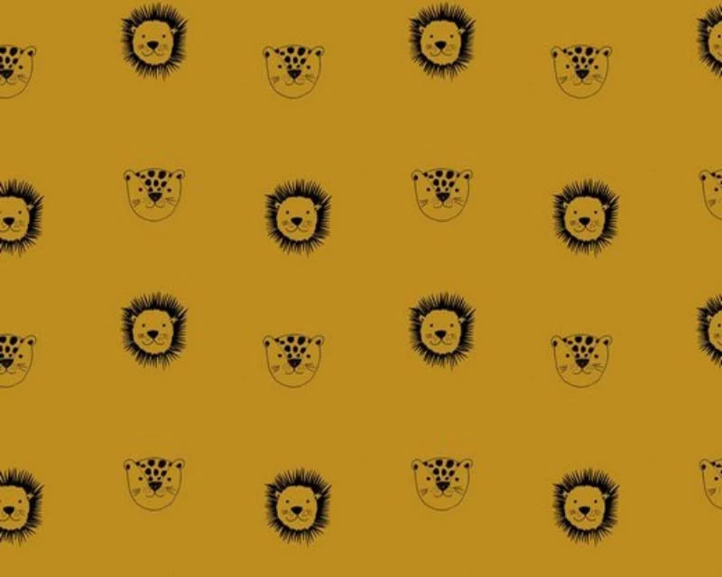 Organic Lions and Leopard Cotton Poplin - mustard