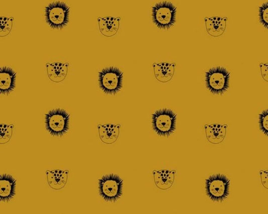 Organic Lions and Leopard Cotton Poplin - mustard